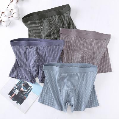 China Traceless Cotton Antibacterial Men's Panties Mid-waist Striped Boxer Pants Plus Fat Plus Class Breathable Loose Boxers Boys Summer for sale