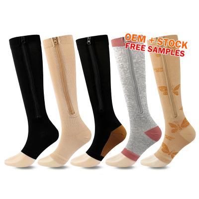 China Free Sample Women Breathable Zipper Compression Boots Zipper Leg Support Knee High Medical Long Socks for sale