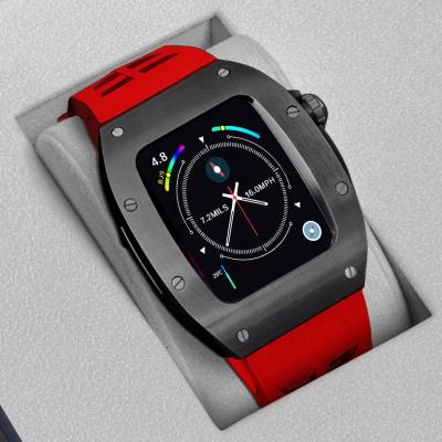 China Luxury Popular Custom Dress Logo Silicone Band and Richard Mille Metal Watch Case For Apple Iwatch Smart Series 3/4/5/6/7 for sale