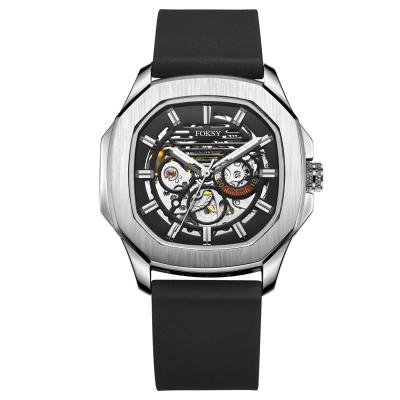 China New Design Fashion Water Resistant Logo Watches Men's Square Skeleton Automatic Custom Made With Silicone Strap for sale