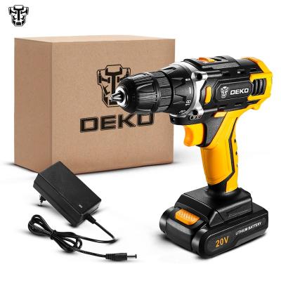 China DEKO DKCD20FU SET1 20V Push Button Electric Screwdriver Drill Cordless DIY Home Chuck Power Drill Keyless DC Lithium Ion Battery for sale