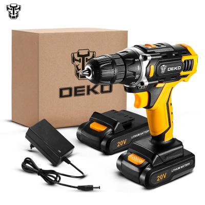 China DEKO DKCD20FU SET2 20V Mini Electric Cordless Drill Screwdriver 18+1 (0.8-10mm) Torque Settings Li-ion Battery 2 Speed ​​Power Drill Set 3/8