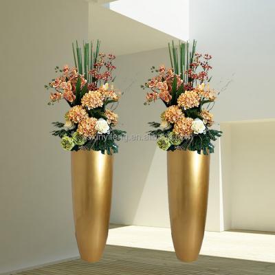 China Household Home Decor Unique Design Logo Tall Floor Gold Flower Pot Custom Short Round Vase for sale