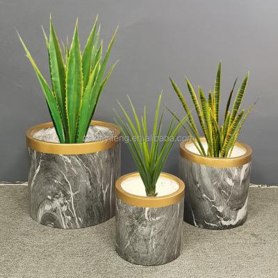 China Wholesale Luxury Marble Table Outdoor Use Mid Century Garden Planter Flower Pot Vase With Gold Rim And Drain Hole for sale