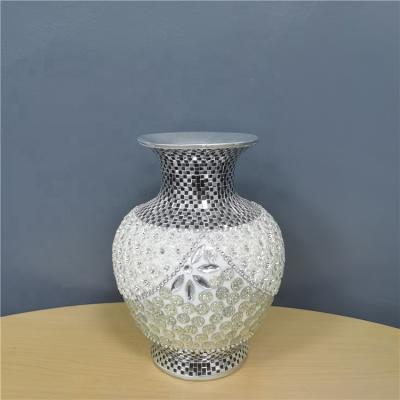 China Luxury Bottle Shape Cheap Reactive Glaze Porcelain Ceramic Flower Vase White And Silver Color for sale