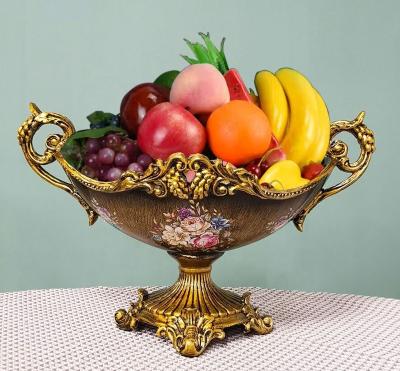 China European Luxury Brown Coffee Resin Handicraft Gold Rim Fruit Bowl Fruit Dish for sale