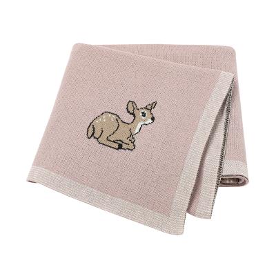 China Mimixiong Custom PORTABLE 100% Cotton Knitted Baby Blankets Cute Cartoon Deer Bebes Stroller Wrap Wrap Super Soft for sale