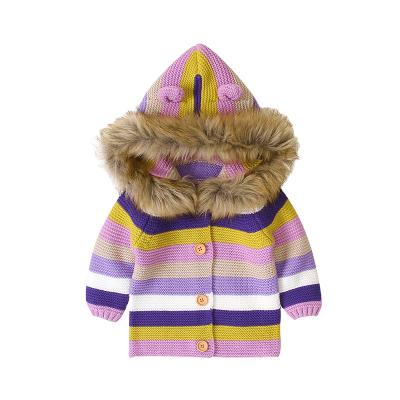 China 2020 OEM Baby Outfit Anti-pilling Clothing Sets Winter Unisex Fashion Long Sleeve Stripped Knitted Coats for sale