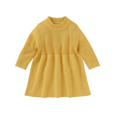 China 2020 Low MOQ Autumn Kids Clothes Anti-static Baby Dresses 100% Pure Cotton Simple Design Yellow Long Sleeve Dress for sale