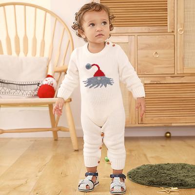 China 100% 2019 Acrylic Hot Sale Christmas Baby Boy Clothes Cute Christmas Hat Pattern Knitted Newborn Baby Romper for sale