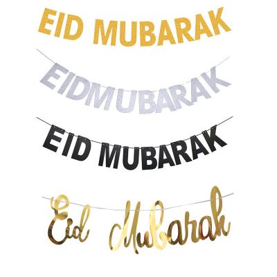 China High Quality Muslim Paper Glitter EID MUBARAK Decorations Ramadan EID Flag-Pull Banner Flower-Pull For Muslim Ramadan EID Decorations for sale