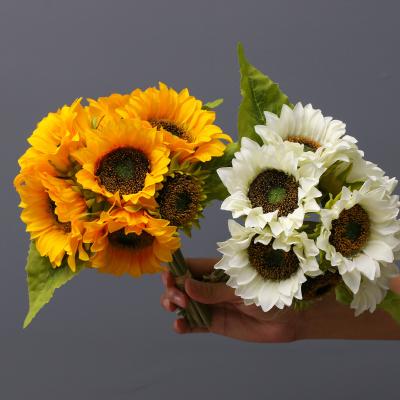 China 9 Heads Sunflower Bouquet Wedding Bride Bouquet Artificial Flower Durable High Quality Decoration for sale