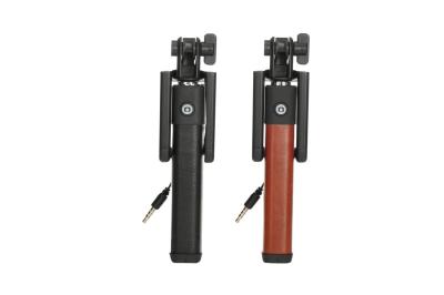 China wired Selfie stick with leather handles (Stainless Steel series) for sale