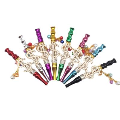 China Minimalist Ladies Dangle Beads With Diamond Cigarette Holder Circulation Filter Gold Hookah Tips Male Creative Metal Cigarette Plug for sale