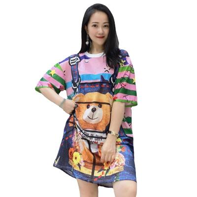 China Summer 2021 QUICK DRY protecting breathable net print mid length cartoon plus size dress for sale