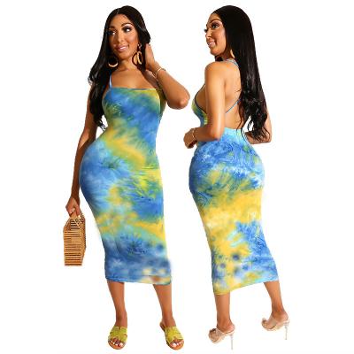 China S-2XL New Viable Summer Style Tie Dye Print Camisole Dress Plus Size Casual Dress for sale