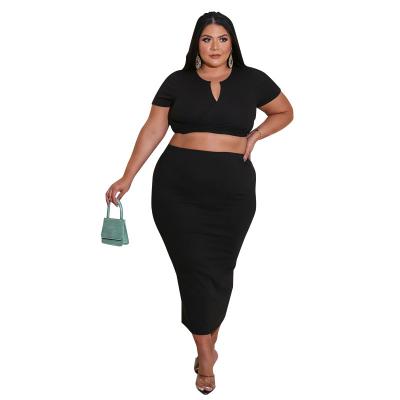 China Viable Hot Sale Black XL-5XL Two Piece Dress Plus Size Women's Two Piece Trimming Dress for sale