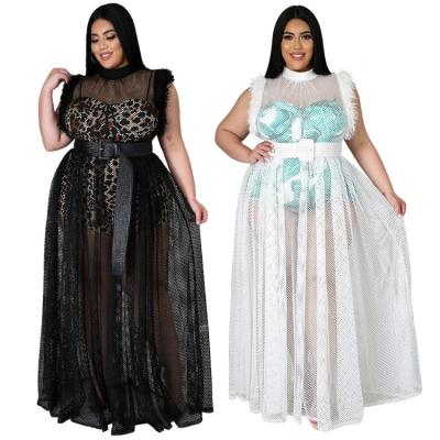 China 2021women's dress two dress large size suits temperament QUICK DRY transparent sexy long gauze skirt for sale