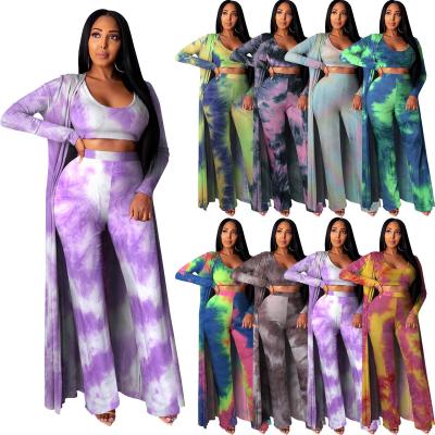 China 2021 new summer QUICK DRY high-elastic tie-dye three-piece casual loose suit plus size women's suit for sale