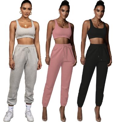 China Hot Sale QUICK DRY Women's XS-XL Umbilical Vest and Connecting Pants Two-piece Jogging Suit Cut Two-piece Women for sale