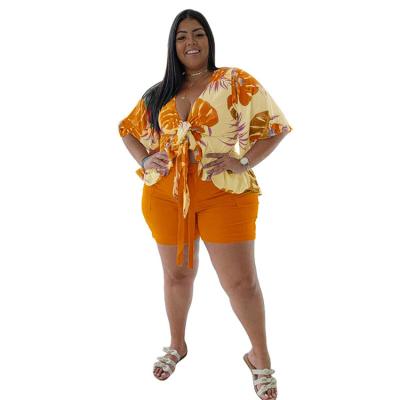 China Summer QUICK DRY Plus Size Sets Printed Casual Shorts Wrapped T-Shirt And Shorts Set for sale