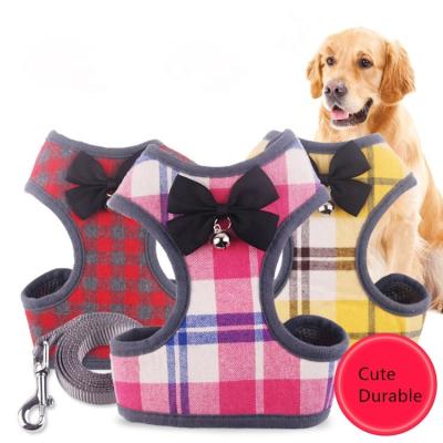 China New Grid Viable Dress Style Nylon Pet Traction Rope Chest Belt Vest Harness With Bell For Cats And Dogs for sale