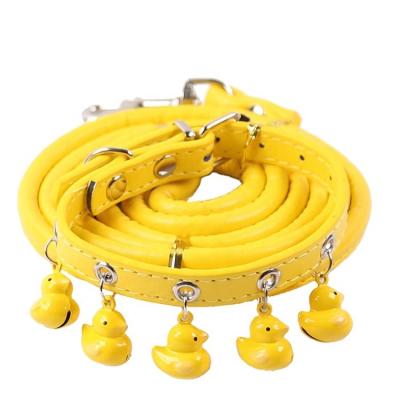 China Cute Safty Pet Collar Harnessing Rope Leash Durable Lightweight Pu Durable Wholesales with Bell for Small Dogs and Cats for sale