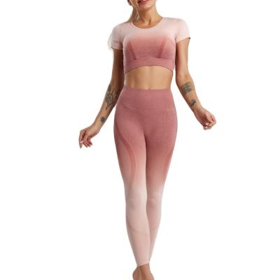 China QUICK DRY seamless lady yoga suit with gradual change body-hugging stretch fitness exercise activewear suit for women for sale