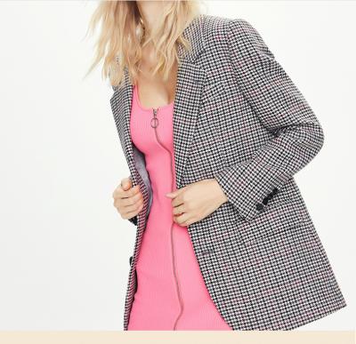 China Viable Women Elegant Red Plaid Tweed Blazer Coat V-Neck Buttons Tassels Design Casual Jacket Office Lady Soft Tops for sale