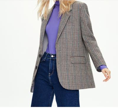 China High Quality Soft And Comfortable Viable Plaid Jacket With Single Button Coat Women'S Wear Lady Casual Style Pocket Office Blazer for sale