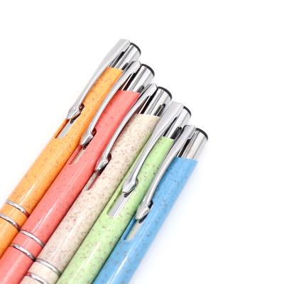 China Novelty wheat straw material school and office ball pen recyclable plastic stationery multicolor with logo customized for sale