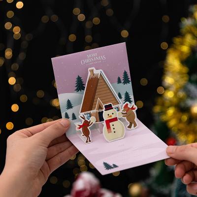 China Custom Europe Logo 3D Christmas Greeting Cards Snow Man Thank You Card For Small Business With Sticker Envelope for sale