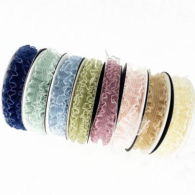 China Luxury 3cm wide elastic wrap lace yarn with polyester ribbon hat decoration with Gauze Skirt Accessories Wholesale net for sale