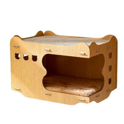 China Stocked Wooden Cat House Cat Scratch Board Multi-Layer Cat House for sale