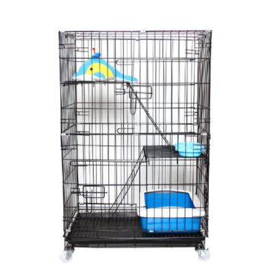 China Stocked Top Quality Strong Durable Foldable Wire Metal Cat Cage With Wheels for sale