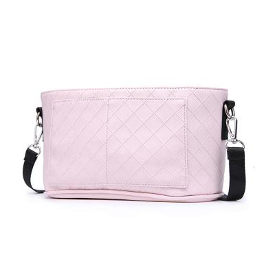 China TOGGLE BAG Black Diamond Pattern Diaper Bag Pink PU Diaper Hanging Pockets for sale