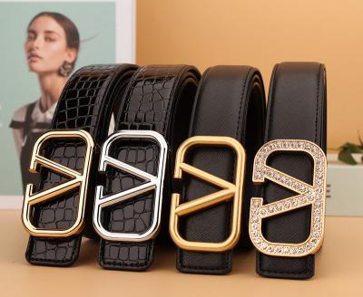 China Fashion new high quality luxury V brand classic design high quality 1:1 leather women's leisure belt zinc alloy button without box 02 for sale