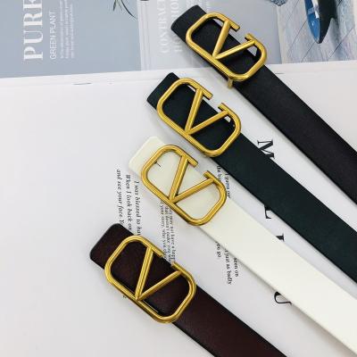 China Fashion New High Quality Luxury V Brand Classic Design High Quality 1:1 Leather Belt Women's Leisure Zinc Alloy Button Without Box 04 for sale