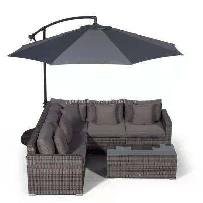 China Modern Metal Steel Aluminum Frame With Pe Rattan Weave Sofa Sets Garden Patio Yard Sofa Sets Chair With Sun Umbrella for sale