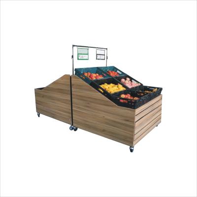 China Supermarket double-sided plastic metal fruit and vegetable steel wooden display racks rack shelf counter for sale