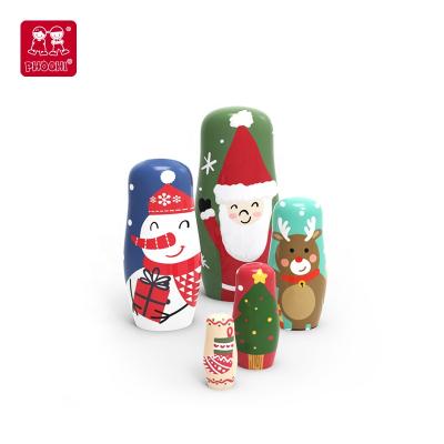 China New Educational Toy 2021 Christmas Design Hand Paint Kids 5 PCS Custom Wooden Nesting Doll Russia Toys for sale