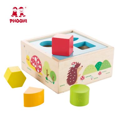 China New Arrival Kids Learning Game Shape Sorter Wooden Kids Educational Toy For Baby 13*13*6.2CM for sale