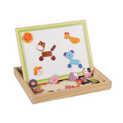 China Magnetic Puzzle Educational Baby Wooden Art Painting Sideboard Kids Double Easel For Children 30*23*3cm for sale