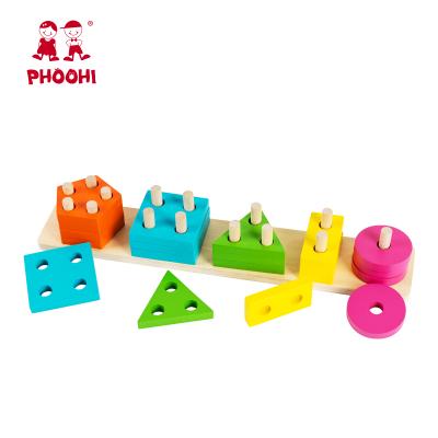 China Educational Toy 20 Pcs Shape Color Recognition Board Block Toy Montessori Geometric Sorting Wooden Puzzle for sale