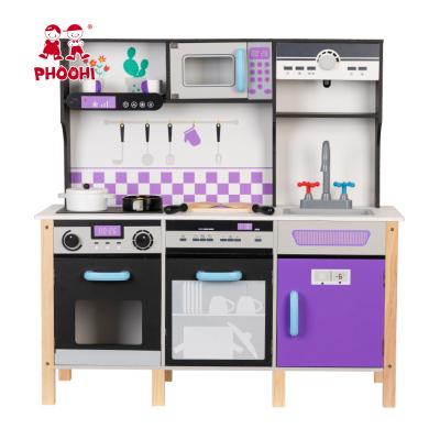 China MDF+Solid Wood+Plastic new arrival purple kids pretend play cookware wooden kitchen toy for toddler 3+ for sale