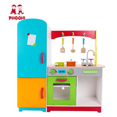 China MDF+Solid Wood Kids Play Oven Fridge Multi Function Kids Kitchen Set Large Wooden Toy With Accessories for sale