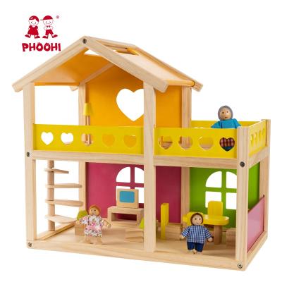 China New 3 Layers Wooden Children Pretend Play House Toy Pine Wood Dollhouse For Children for sale