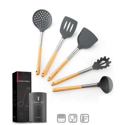 China Viable Cookware Home and Kitchen Accessories Tool Kit with Storage Bucket Silicon Kitchen Utensils for sale