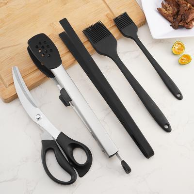 China Wholesale BBQ Tool Easily Cleaned Multifunctional BBQ Set Sharp Stainless Steel Food Clip Silicone Brush Kitchen Scissors for sale