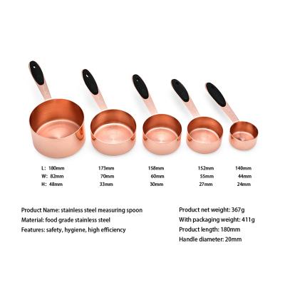 China Viable Good Quality Stainless Steel-Copper Plating Measuring Cups Set Of 5 With Non-slip Silicone Handle for sale